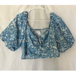 Japna MOD Floral Print Puff Sleeve Crop top Blouse Boho, Streetwear  size XL